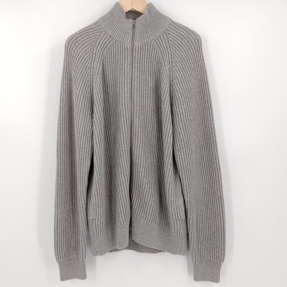 J CREW Gray Ribbed Knit Men's Long Sleeve Funnel Neck Full Zip Sweater Jacket - Picture 1 of 13